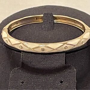 Sequin‎ signed bracelet white cream enamel with sparkling rhinestones, 8.5 ''